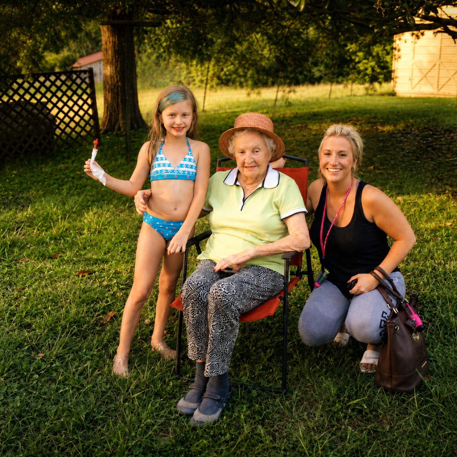 Three generations in the backyard